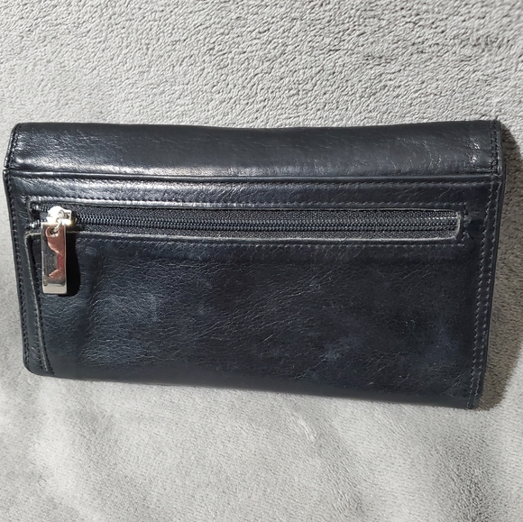 Bond Street Genuine Black Leather Trifold Checkbook Wallet - Picture 1 of 10